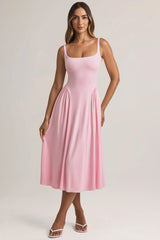 Modal A Line Midaxi Dress in Pastel Pink
