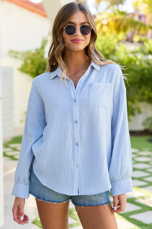 Joelle Baby Blue Gauze Long Sleeve Top