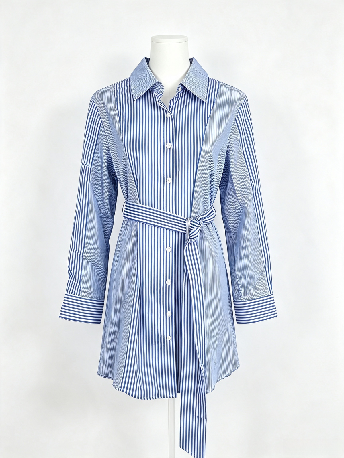 Striped Belted Shirt Mini Dress