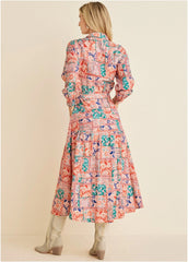 Cotton Linen Shirt Midi Dress Venetian Patchwork