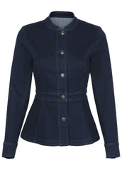 Denim Peplum Blazer Dark Rinse Wash