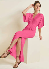 Drape Sleeve Maxi Dress Hot Pink