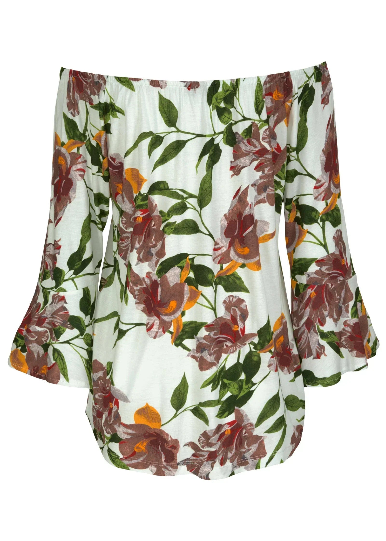 Bell Sleeve Printed Top White Floral Multi