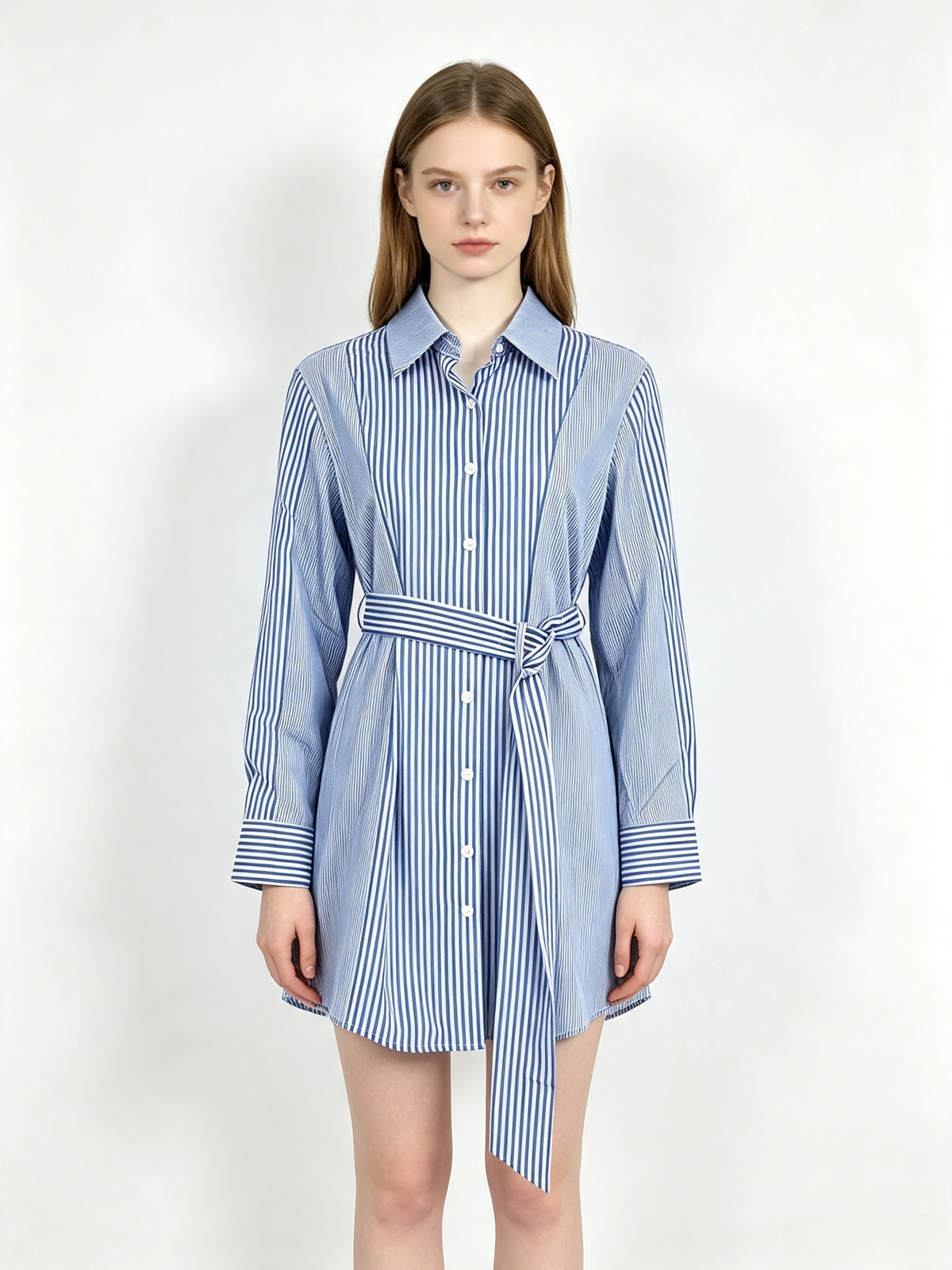 Striped Belted Shirt Mini Dress