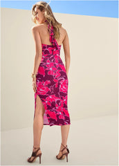 Floral Halter Bodycon Dress Pink Multi