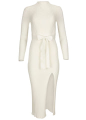 Belted Maxi Sweater Dress Off White