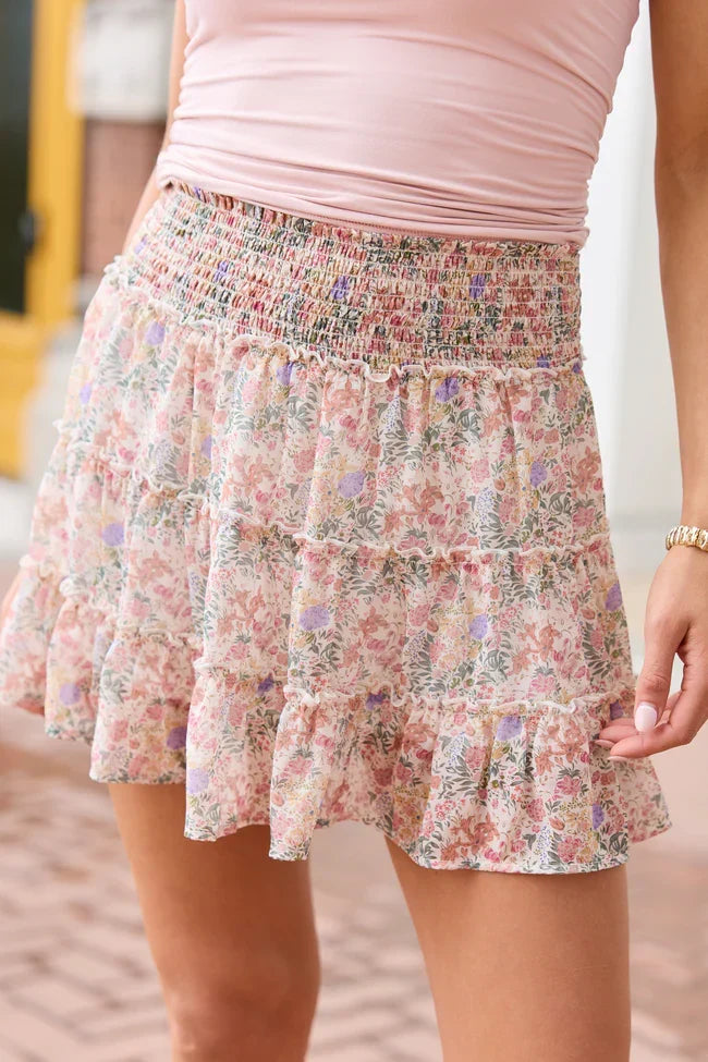 Through The Garden Ivory Multi Floral Skort