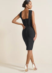Cross Neck Bandage Dress Jet Black