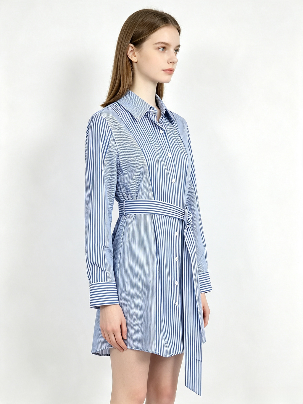 Striped Belted Shirt Mini Dress