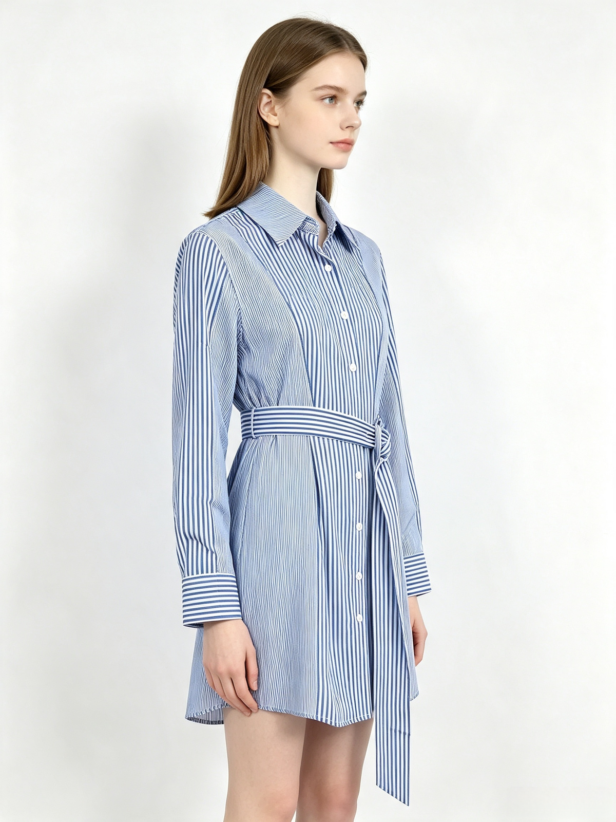 Striped Belted Shirt Mini Dress