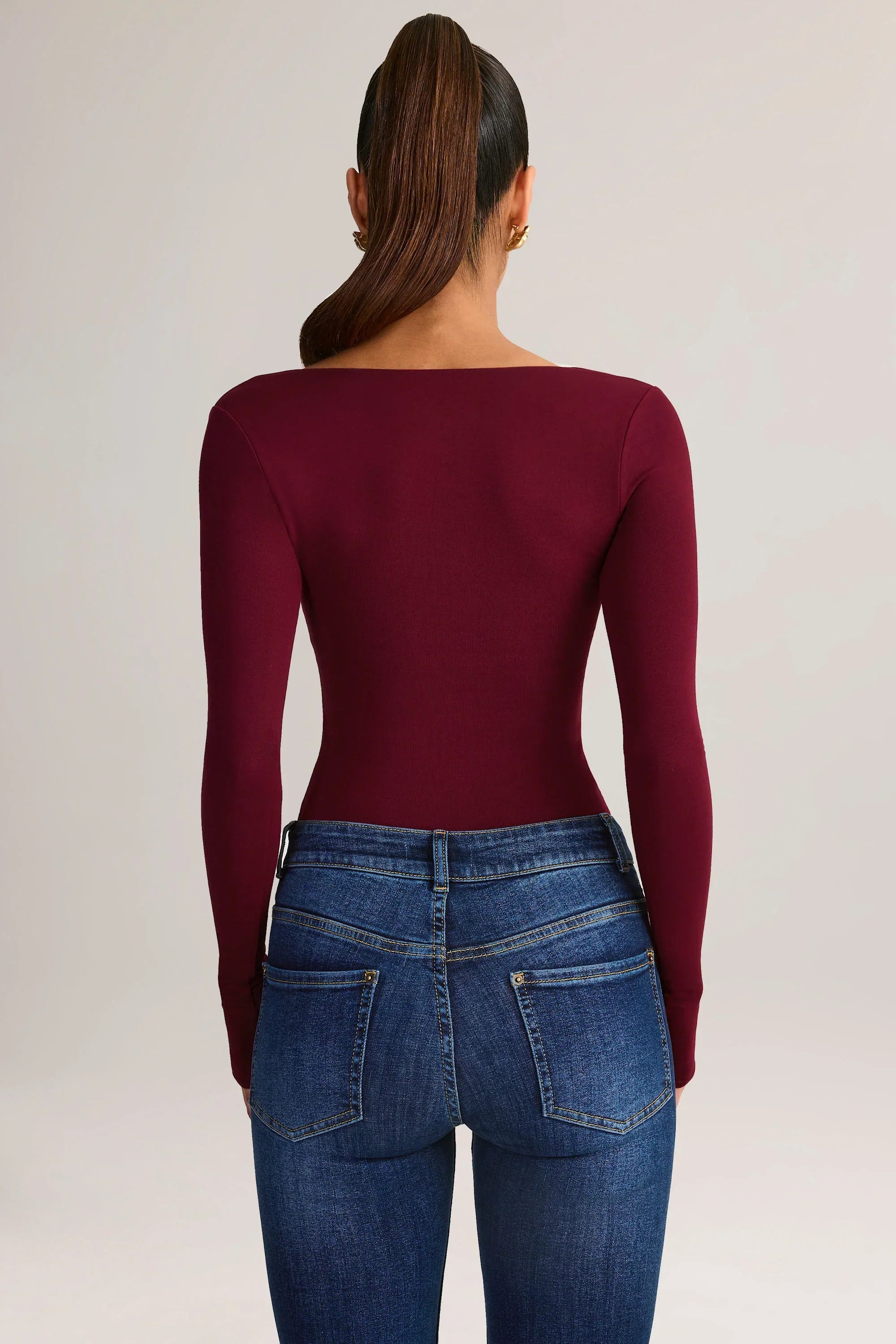 Modal Square Neck Long Sleeve Top in Wine