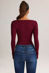 Modal Square Neck Long Sleeve Top in Wine