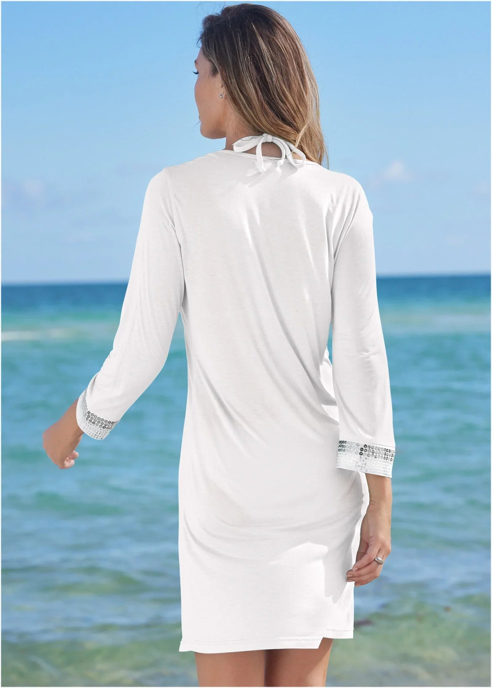 Sequin Cover Up Dress Pearl White