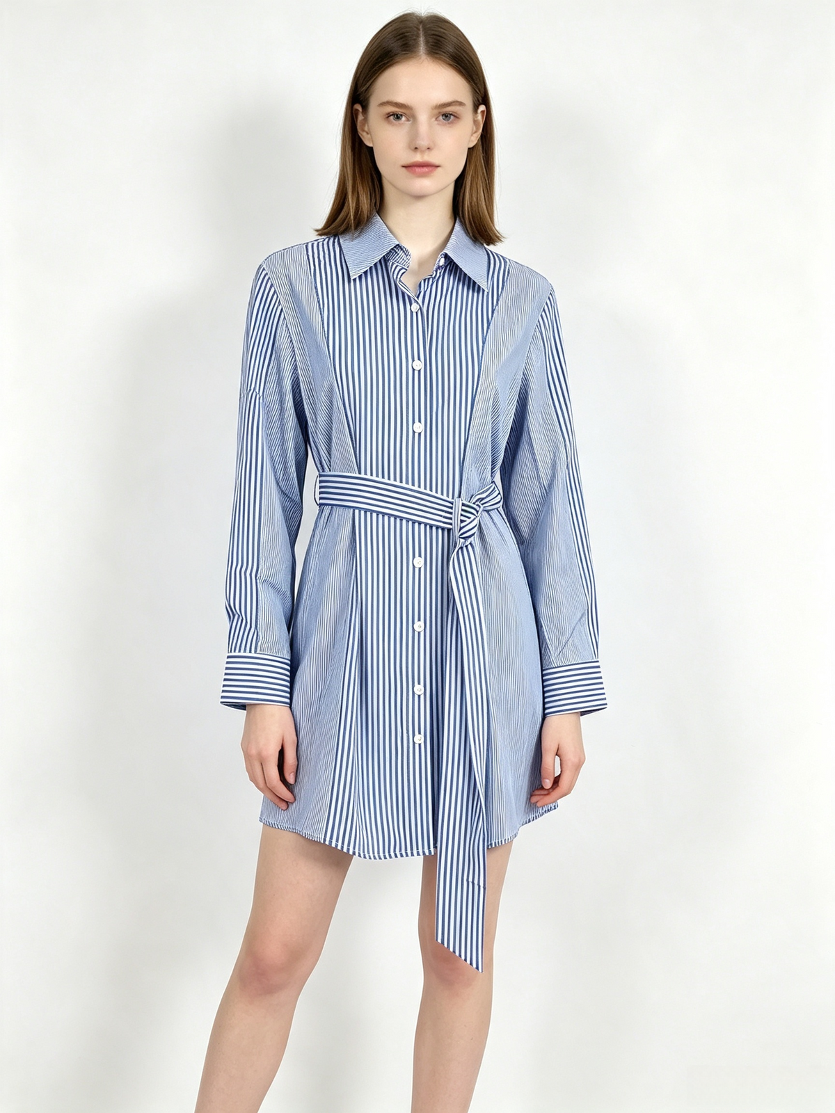 Striped Belted Shirt Mini Dress
