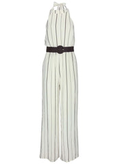 Striped Belted Jumpsuit Black White