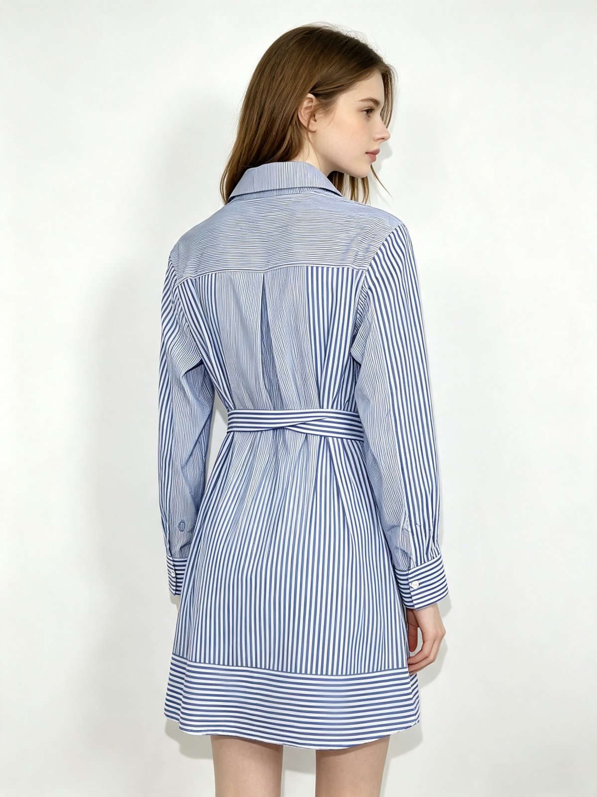 Striped Belted Shirt Mini Dress