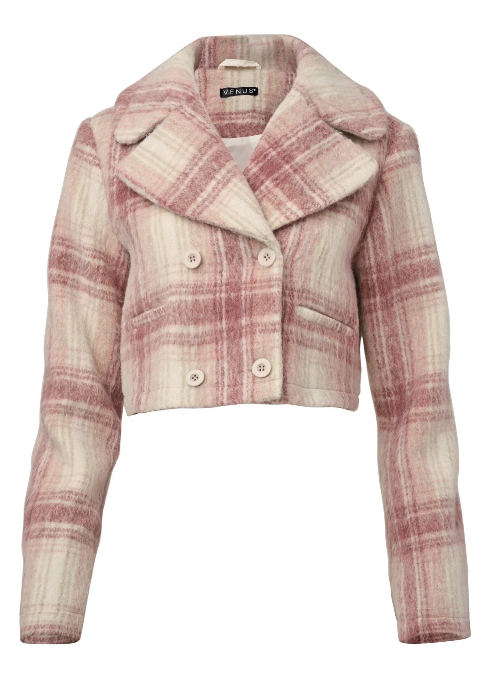 Crop Double Breasted Jacket Pink Multi