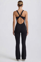 Soft Active Cut Out Back Jumpsuit in Black