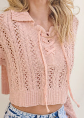 Cropped Pointelle Sweater Peach