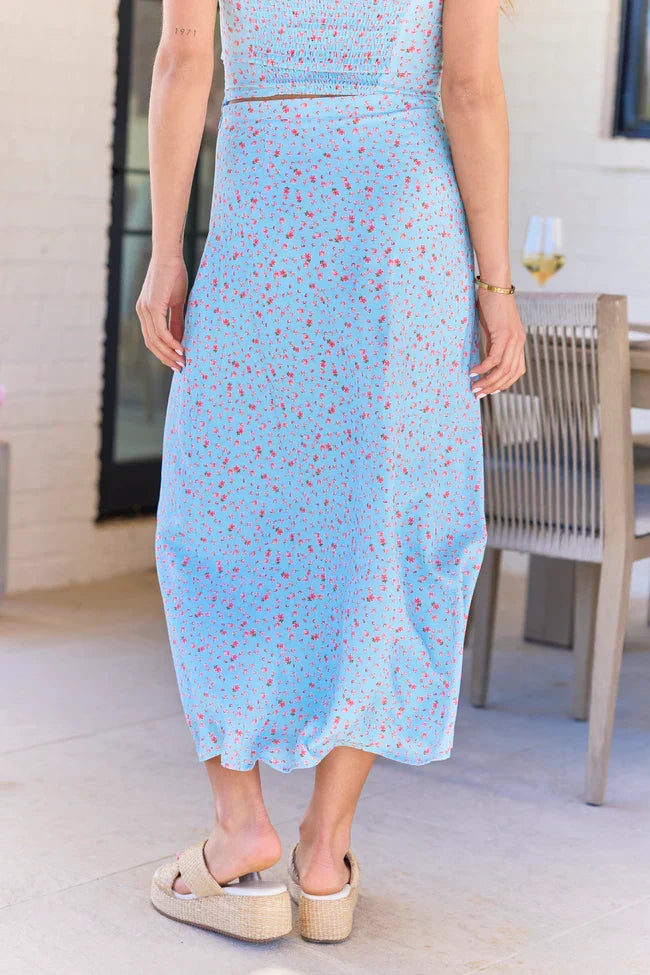 Lauren Blue Rose Print Midi Skirt