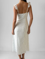 LOTTIE RUFFLE MIDI DRESS WHITE POLKA