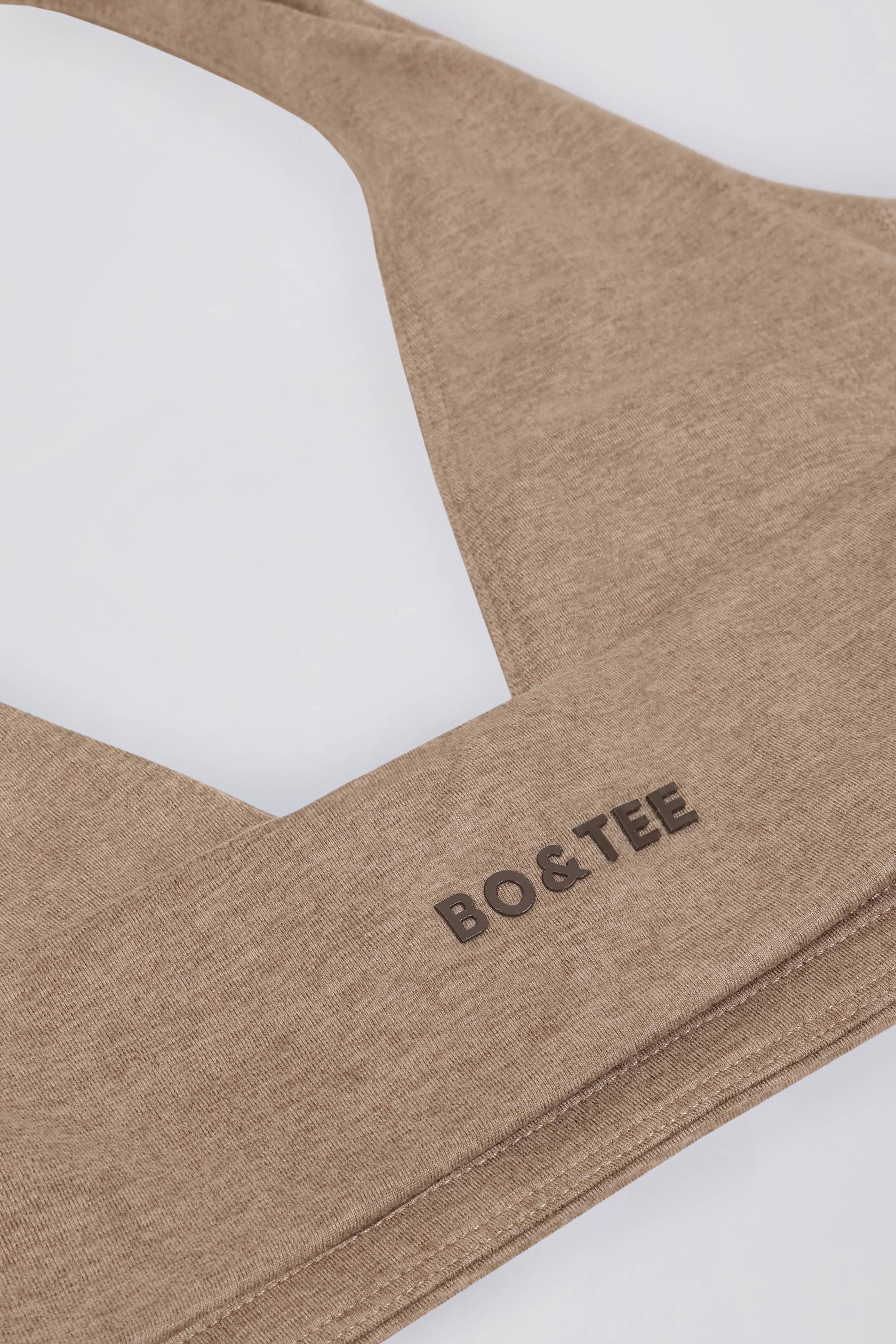 Brushed Jersey V Neck Sports Bra in Mocha Marl