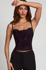 Embellished Peekaboo Cowl Neck Top in Purple Snake