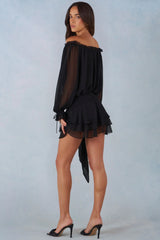 Off Shoulder Balloon Sleeve Mini Dress in Black