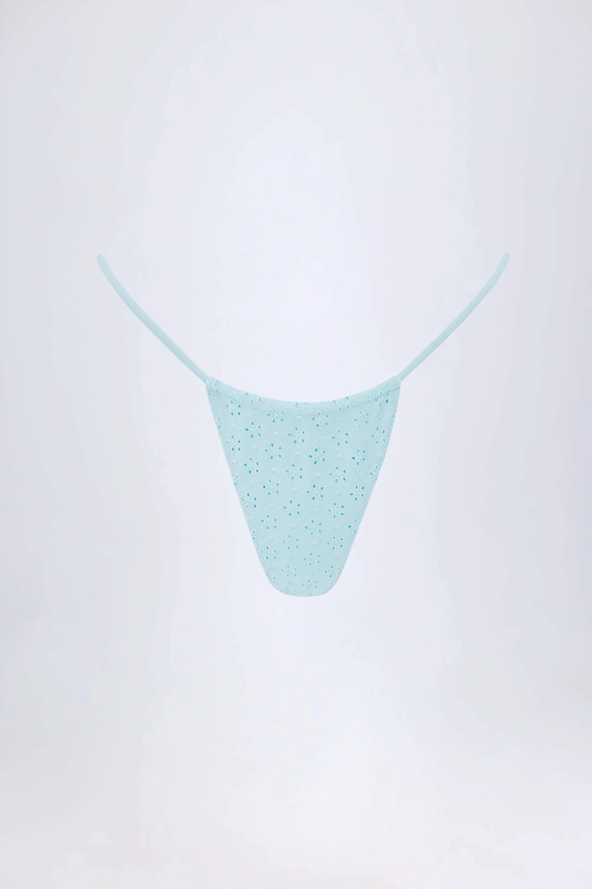Broderie Anglaise Drawstring Bikini Bottoms in Powder Blue