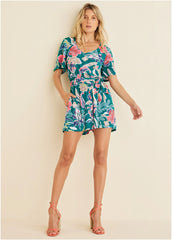 Tie Waist Romper Paradise Floral