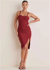 Side Slit Bandage Dress Dark Red