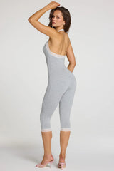 Modal Lace Trim Capri Jumpsuit in Grey Marl