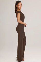 Modal One Shoulder Jumpsuit in Chocolate Brown