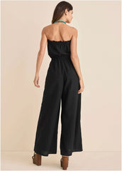Strapless Linen Jumpsuit Black Blue