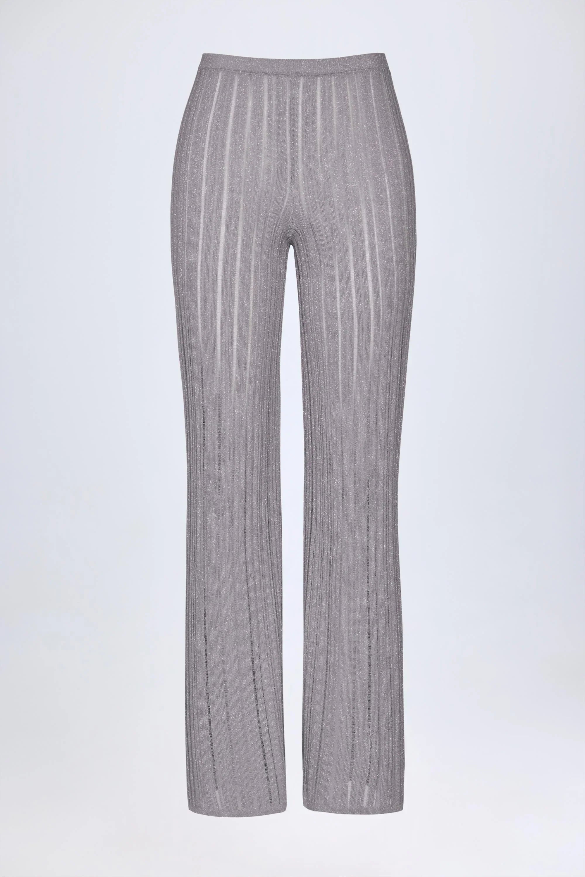 Mid Rise Flared Trousers in Silver