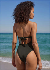Rosette Halter One Piece Black Red