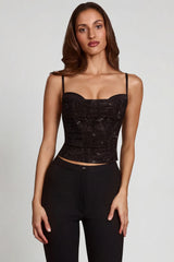 Embellished Peekaboo Cowl Neck Top in Black