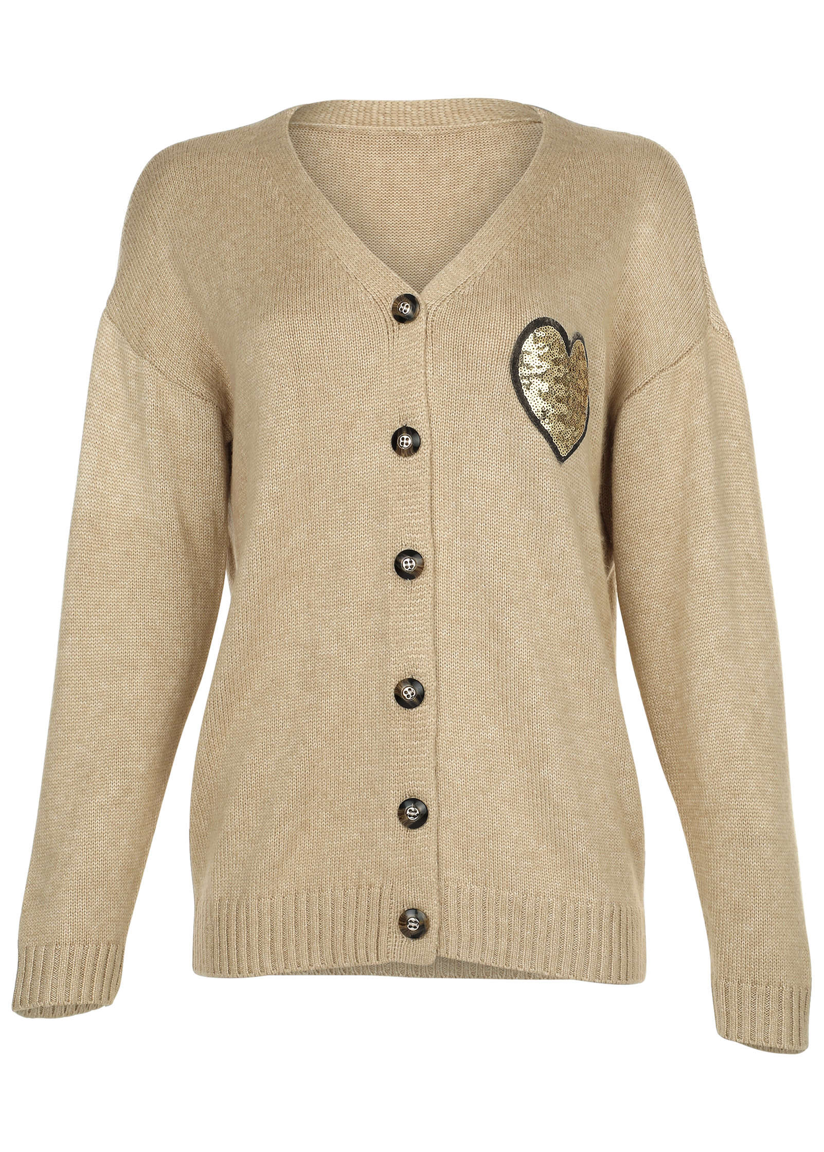 Sequin Heart Cardigan Oatmeal Multi