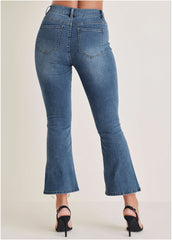 Rhinestone Kick Flare Jeans Medium Wash