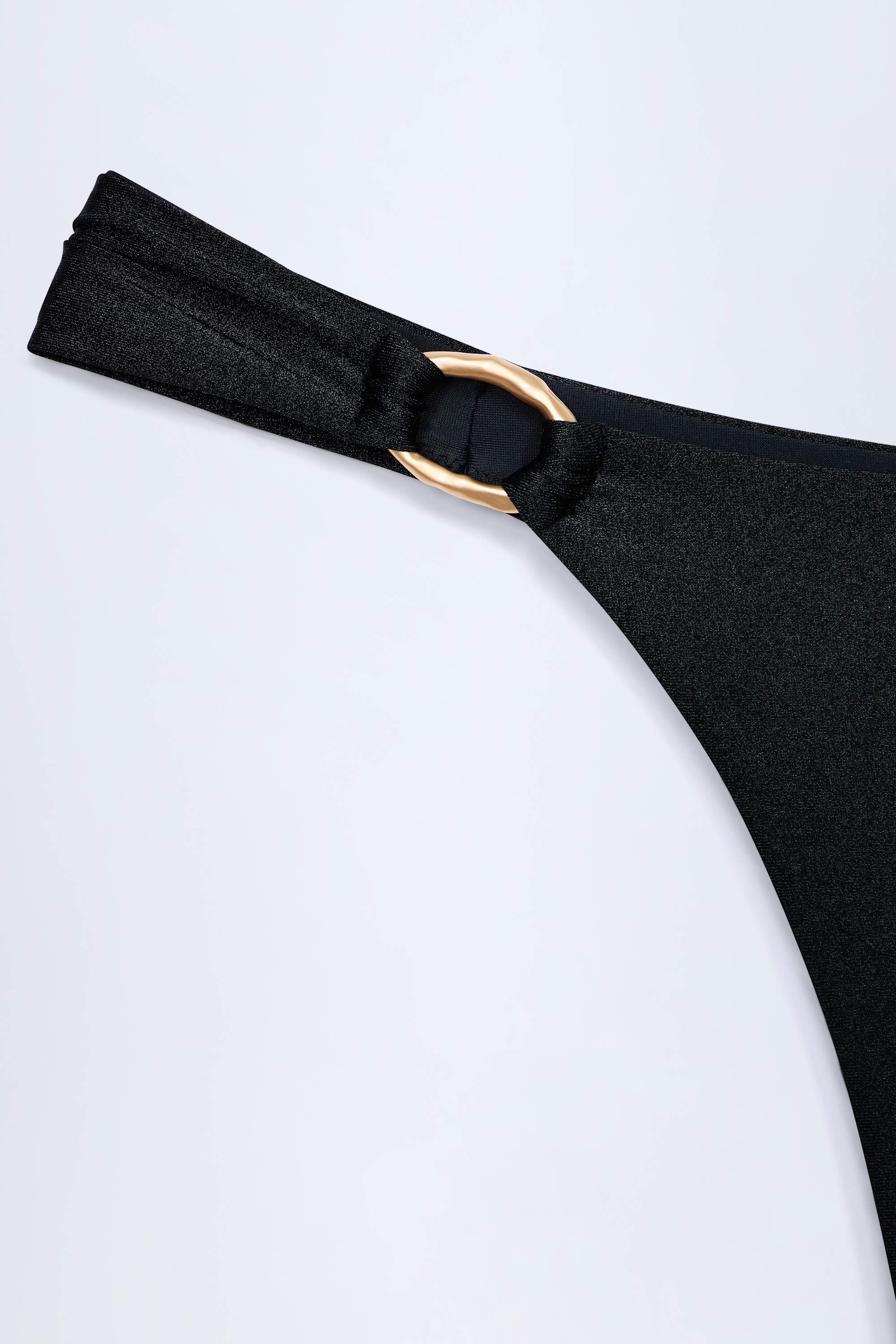 Hardware Detail Thong Bikini Bottoms in Black