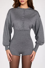 Fine Knit Long Sleeve Romper in Grey