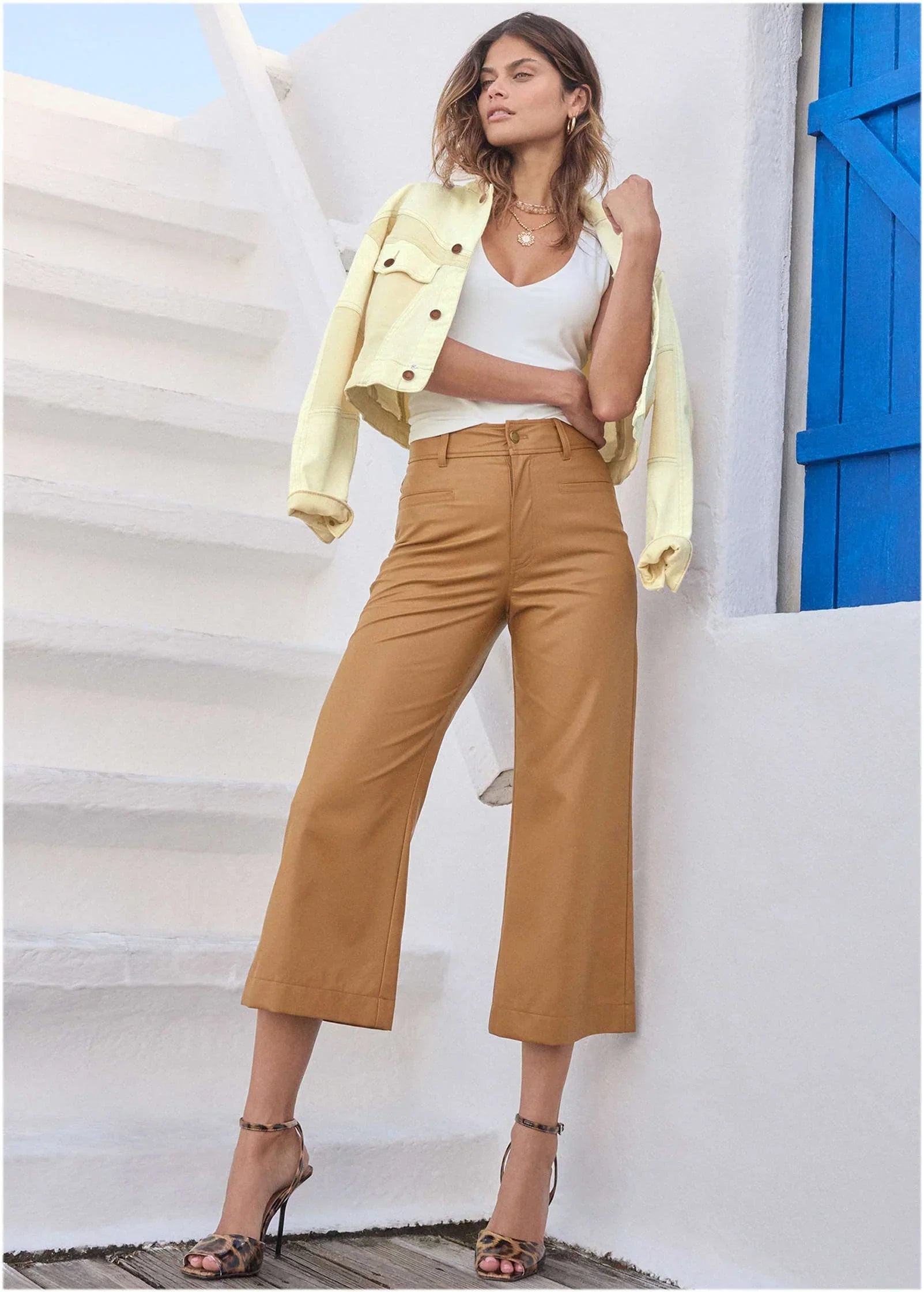 Wide Leg Faux Leather Pants Tobacco Brown