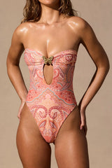 Cut Out Bandeau Swimsuit in Paisley Print