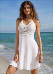 Crochet Top Cover Up Dress White