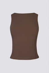 Soft Active Boat Neck Open Back Tank Top in Cocoa