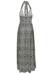 Print Halter Maxi Dress Navy Tan