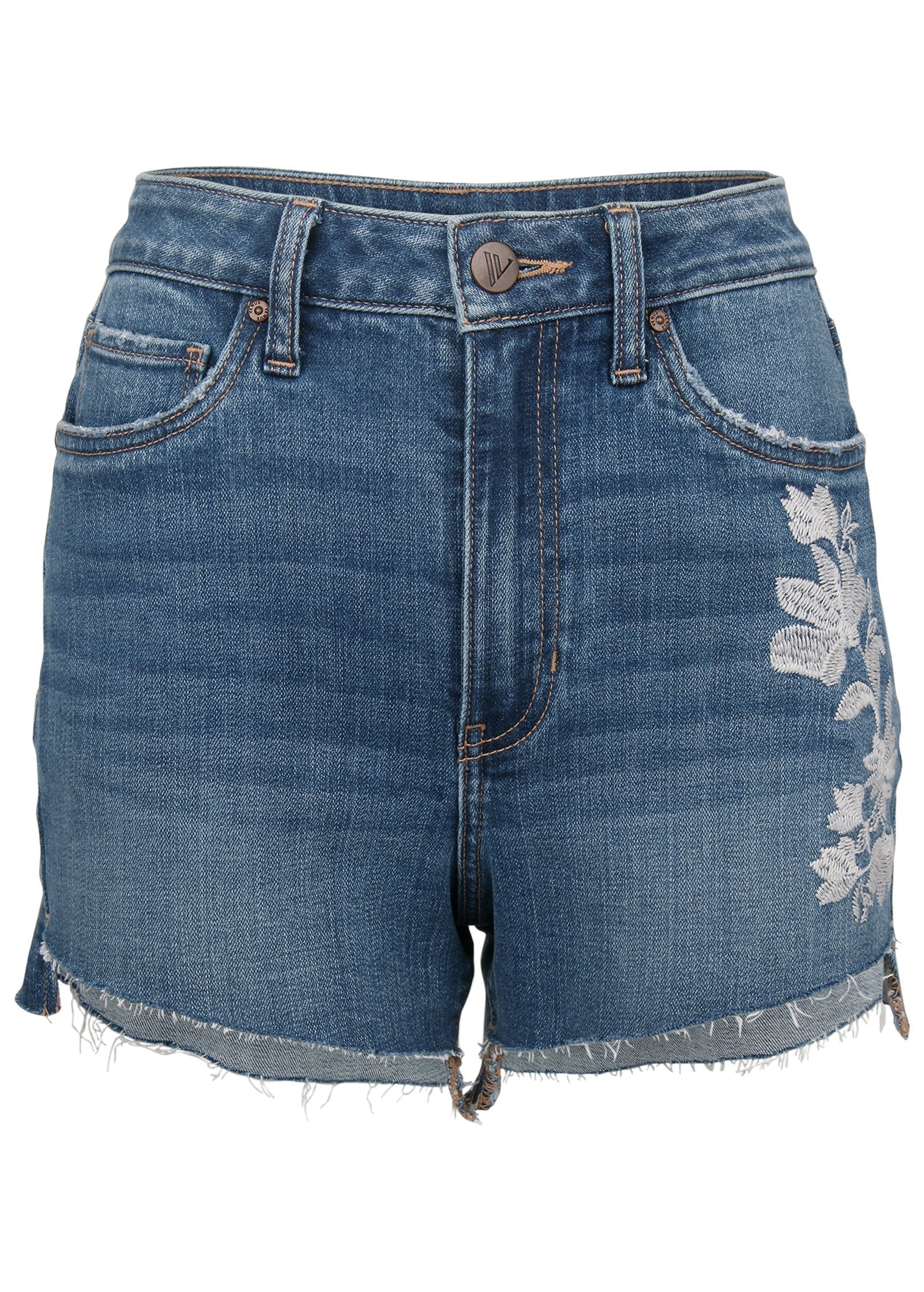 Step Hem Embroidered Short Medium Wash