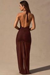 Cut Out Halterneck Maxi Dress in Espresso Brown