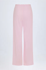 Pointelle Mid Rise Straight Leg Trousers in Baby Pink