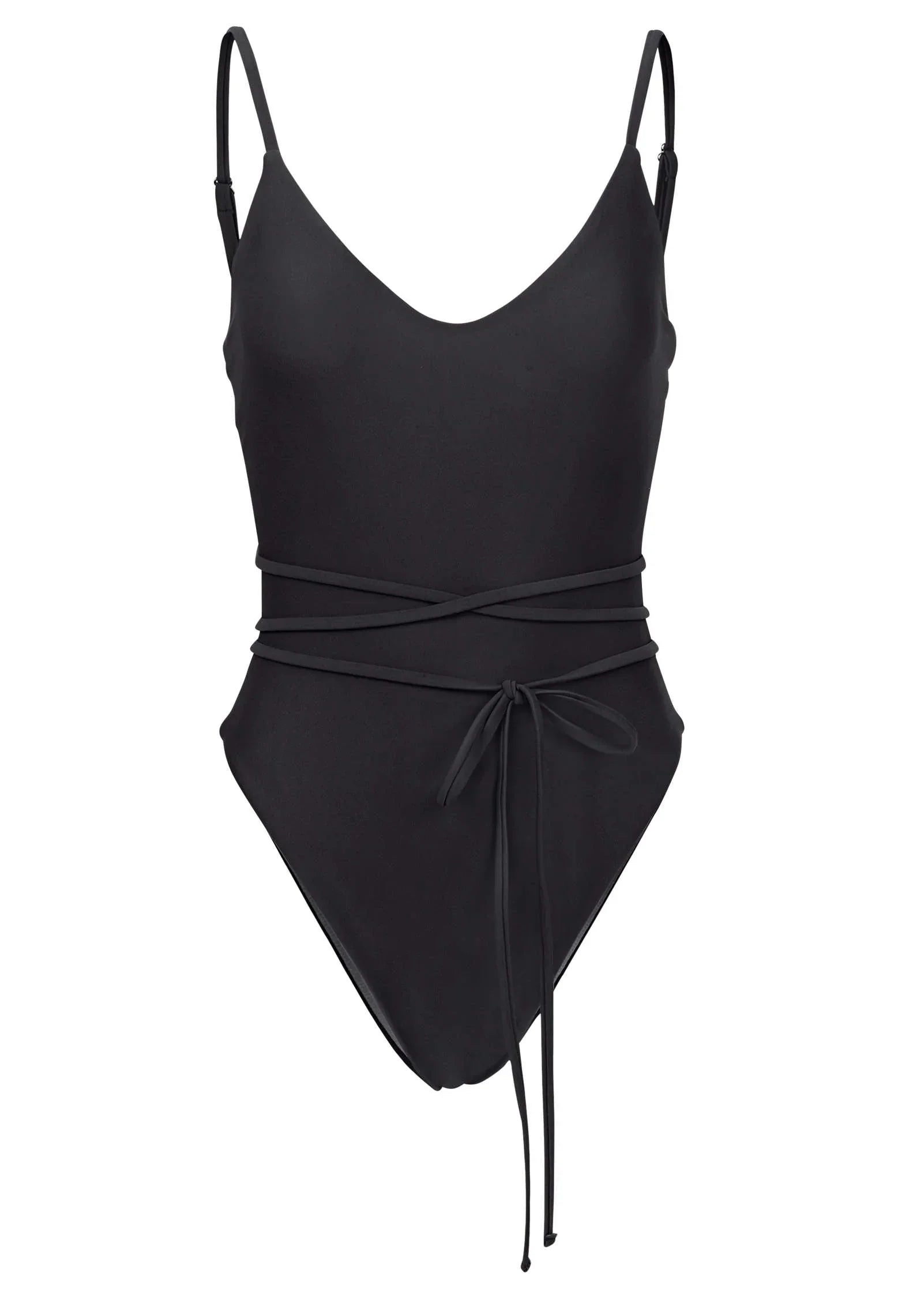 Strappy Tulum High Leg One Piece Jet Black